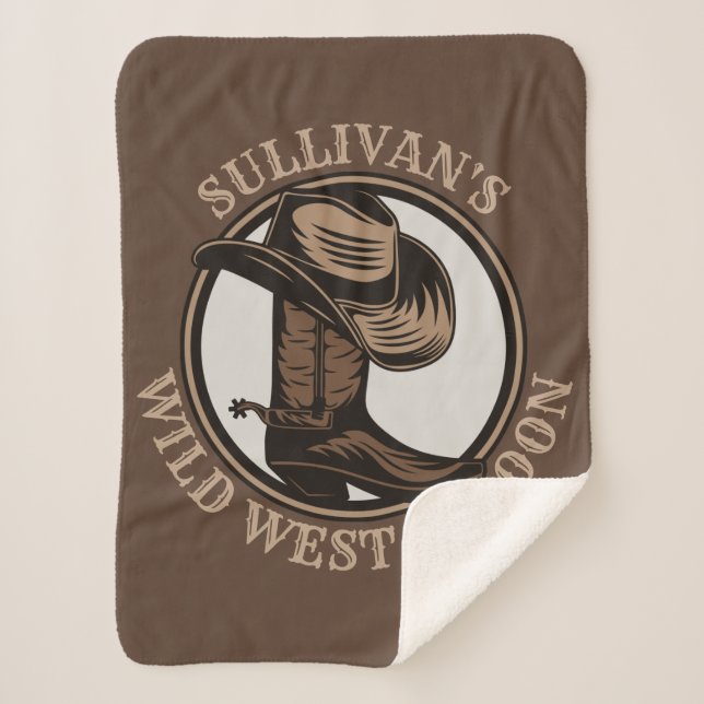 Personalised Wild West Saloon Western Cowboy Boots Sherpa Blanket (Front)