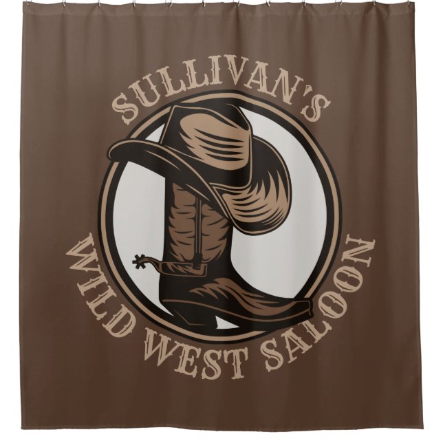 Personalised Wild West Saloon Western Cowboy Boots Shower Curtain (Front)