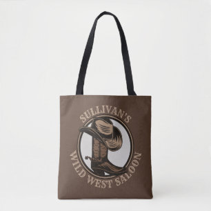 Personalised Wild West Saloon Western Cowboy Boots Tote Bag