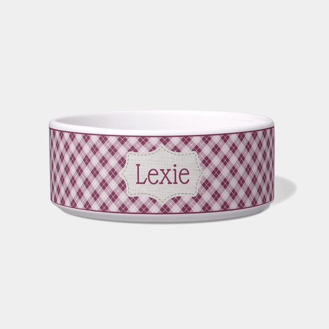 Personalised Wildberry Plaid Pet Bowl (Front)