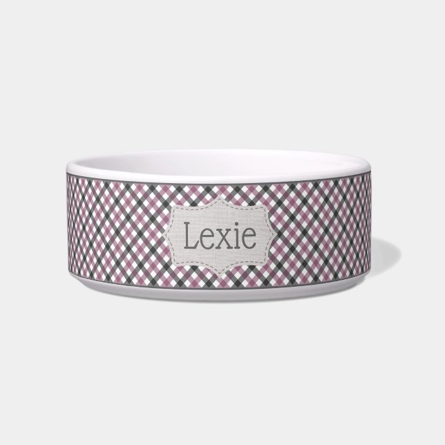 Personalised Wildberry Plaid Pet Bowl (Front)