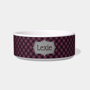 Personalised Wildberry Plaid Pet Bowl