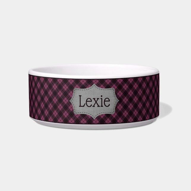 Personalised Wildberry Plaid Pet Bowl (Front)