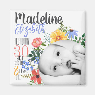 Personalised Wildflower Birth Announcement Magnet