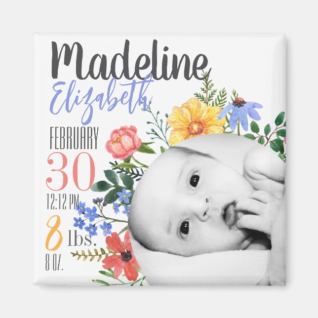 Personalised Wildflower Birth Announcement Magnet (Front)