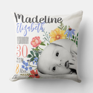 Personalised Wildflower Birth Announcement Pillow