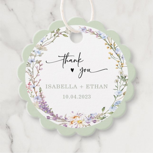 Personalised Wildflower Boho Wedding Favour Tags (Front)