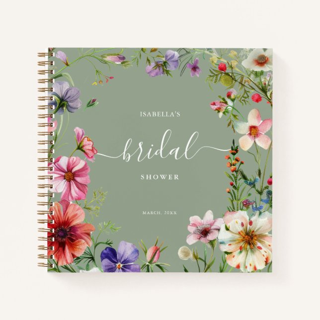 Personalised Wildflower Bridal Shower Guest Notebook (Front)