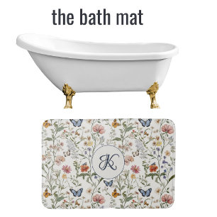 Personalised Wildflower Butterfly Floral Garden Bath Mat