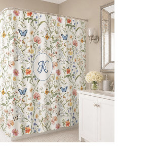Personalised Wildflower Butterfly Floral Garden  Shower Curtain