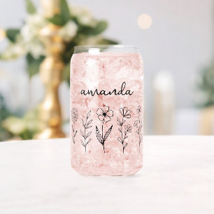Personalised Wildflower Floral Custom Name Can Glass