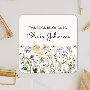 Personalised Wildflower Garden Floral Bookplate Square Sticker
