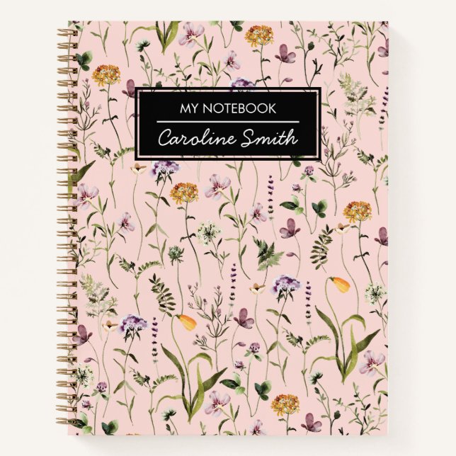 Personalised Wildflower Garden Floral Pattern Notebook (Front)