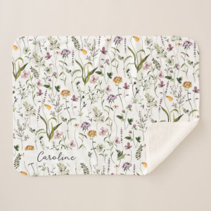 Personalised Wildflower Garden Floral Pattern Sherpa Blanket