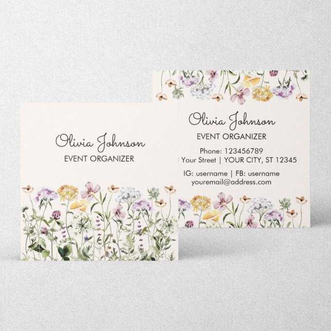 Personalised Wildflower Garden Square  Business Card (Front and Back Side)