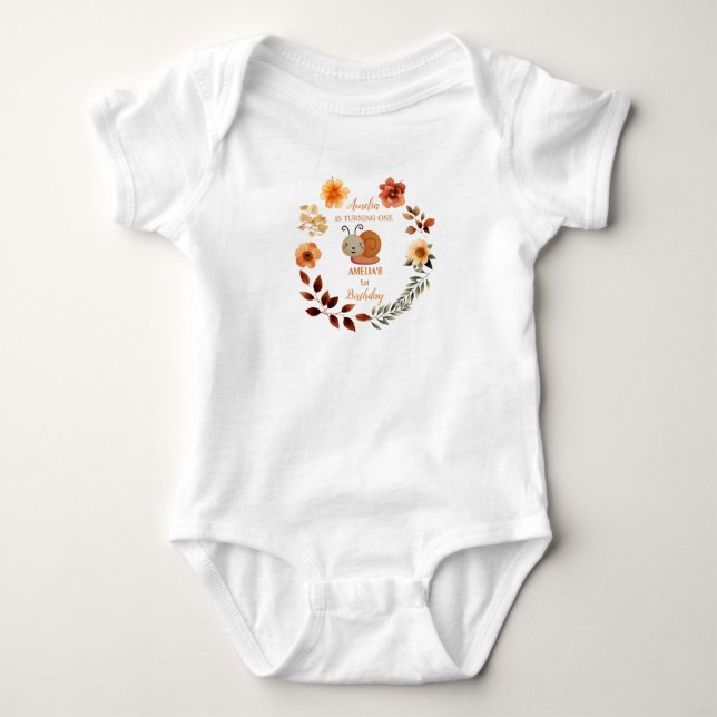Personalised wildflower girl 1st birthday baby bodysuit (Front)