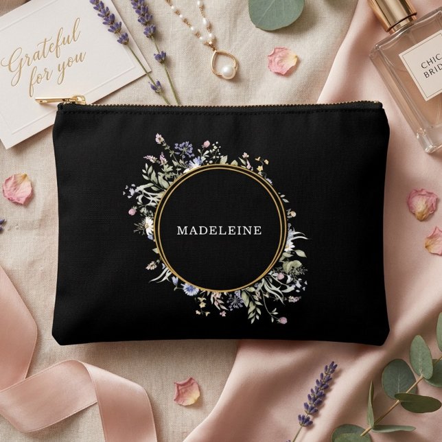 Personalised Wildflower Gold and Black Accessory Pouch (Creator Uploaded)