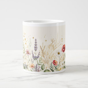 Personalised Wildflower & Gold Custom Name Mug