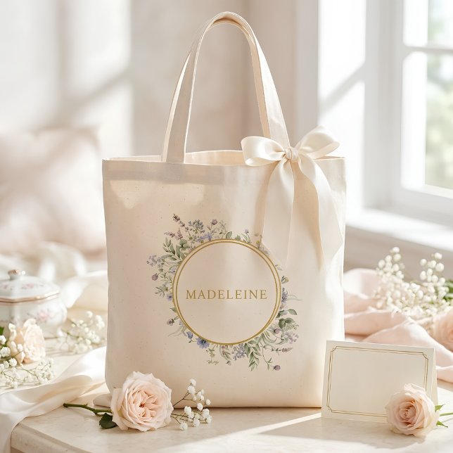 Personalised Wildflower Gold Tote Bag (Creator Uploaded)