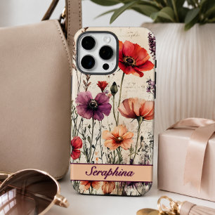 Personalised Wildflower in Red and Purple Poppies iPhone 16 Pro Max Case