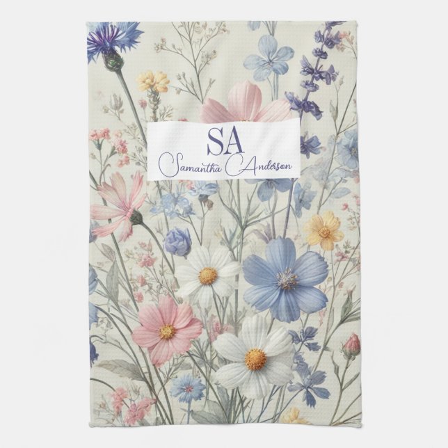 Personalised Wildflower Kitchen Towel | Initials (Vertical)