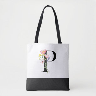 Personalised Wildflower Monogram Letter P Tote Bag