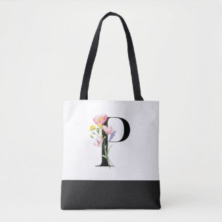 Personalised Wildflower Monogram Letter P Tote Bag