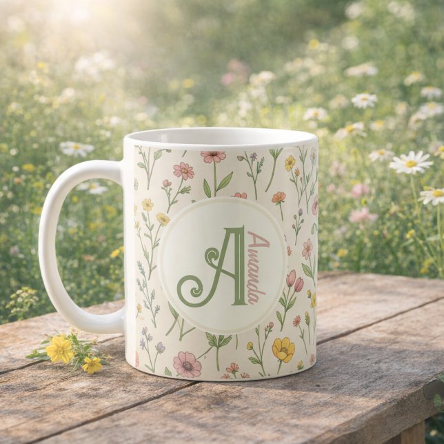 Personalised Wildflower Monogram Mug (Personalized Wildflower Monogram Mug)
