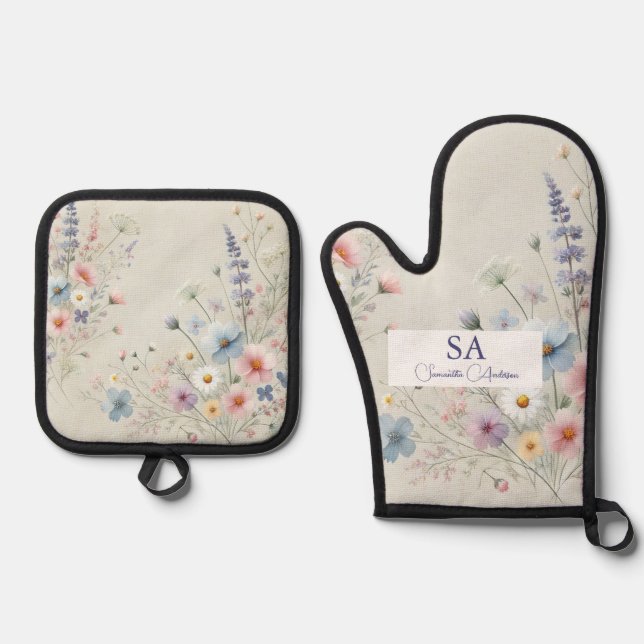 Personalised Wildflower Oven Mitt & Pot Holders  Holder Set (Front)