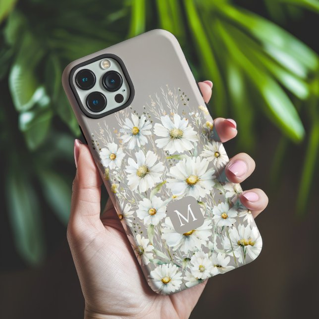 Personalised Wildflower Pattern on Beige Case-Mate iPhone Case (Wildflowers Monogrammed Phone Case Beige)
