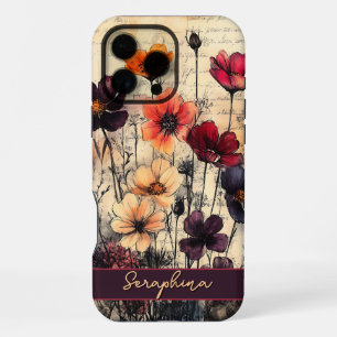 Personalised Wildflower Poppies Dark Red & Purple iPhone 16 Pro Max Case