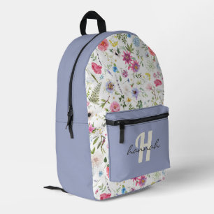 Personalised Wildflower Purple Monogram Printed Backpack