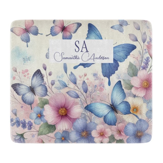 Personalised Wildflower with Monogram & Name  Cutting Board (Front)