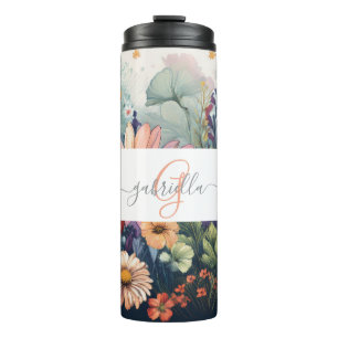 Personalised Wildflower  with Name & Monogram Thermal Tumbler