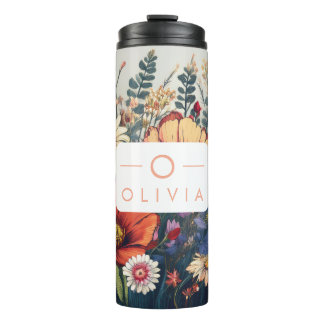 Personalised Wildflower  with Name & Monogram Thermal Tumbler