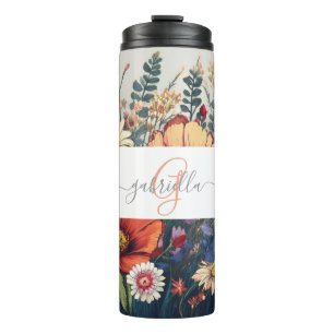 Personalised Wildflower  with Name & Monogram Thermal Tumbler