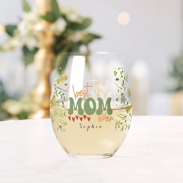 Personalised wildflowers best mum ever mothers day stemless wine glass (Insitu (Wedding))