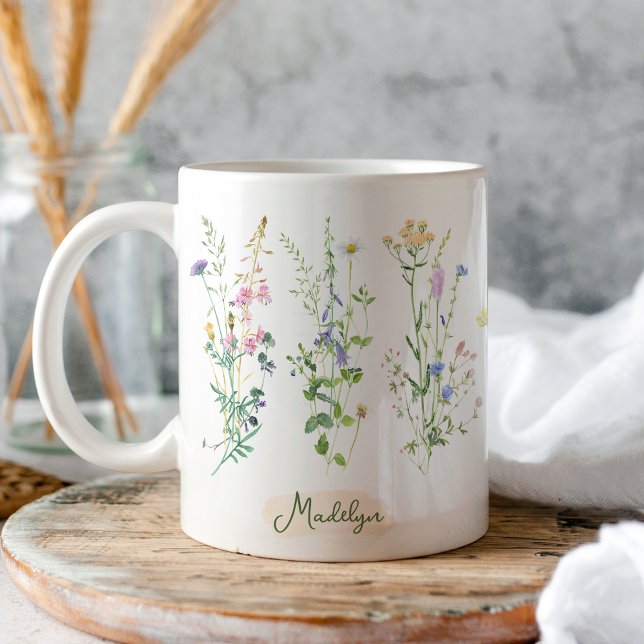 Personalised Wildflowers Floral Watercolor   Coffee Mug (Creator Uploaded)