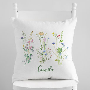 Personalised Wildflowers Floral Watercolor   Cushion