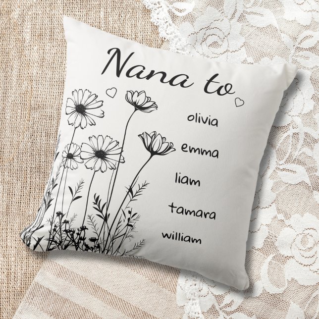 Personalised Wildflowers Grandchildrens Names Nana Cushion (Creator Uploaded)