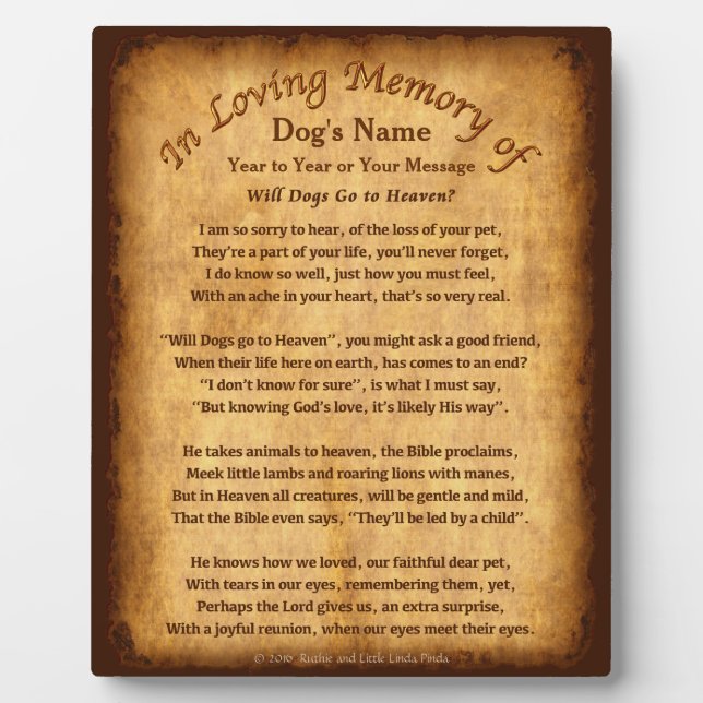 Personalised Will Dogs Go to Heaven Poem Plaques (Front)