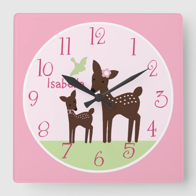 Personalised Willow Deer Girl  Nursery Clock (Front)