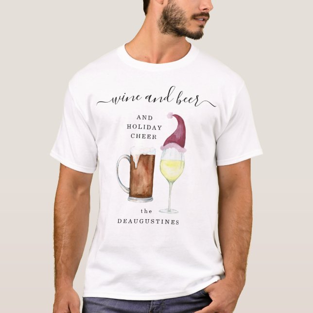 Personalised Wine and Beer & Holiday Cheer Family T-Shirt (Front)