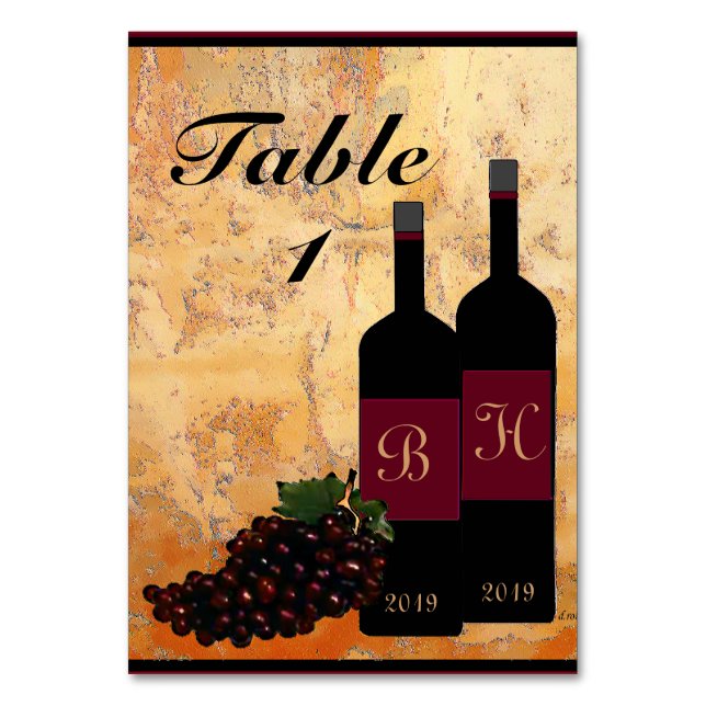 Personalised Wine Bottles and Grapes Table Number (Front)