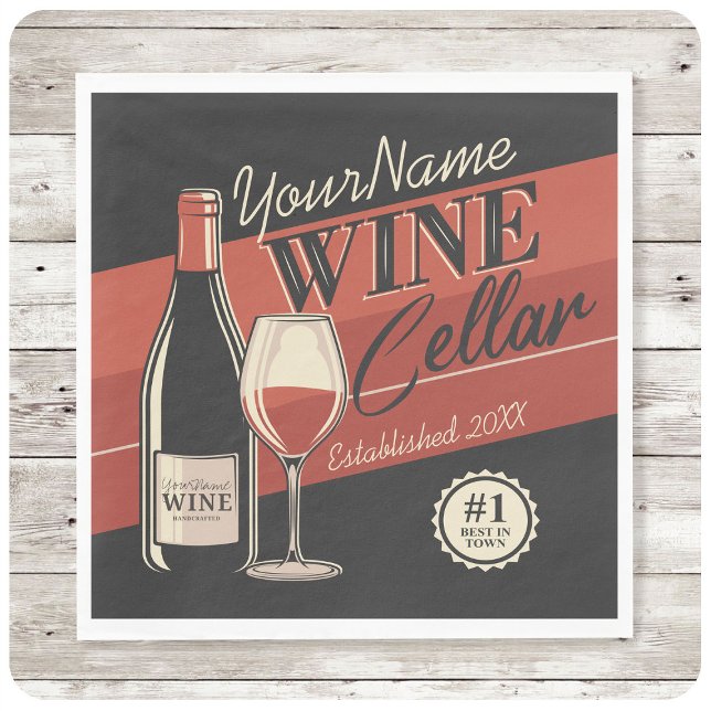 Personalised Wine Cellar Bottle Tasting Room Bar Napkin (Creator Uploaded)
