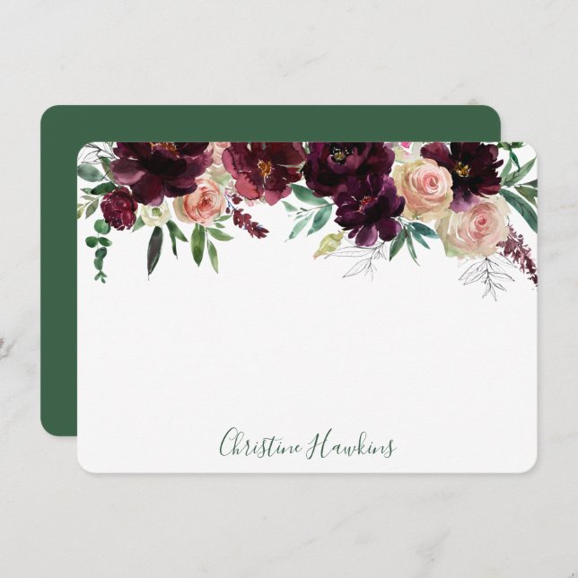 Personalised Wine Red Modern Watercolor Floral Not Card (Front/Back)