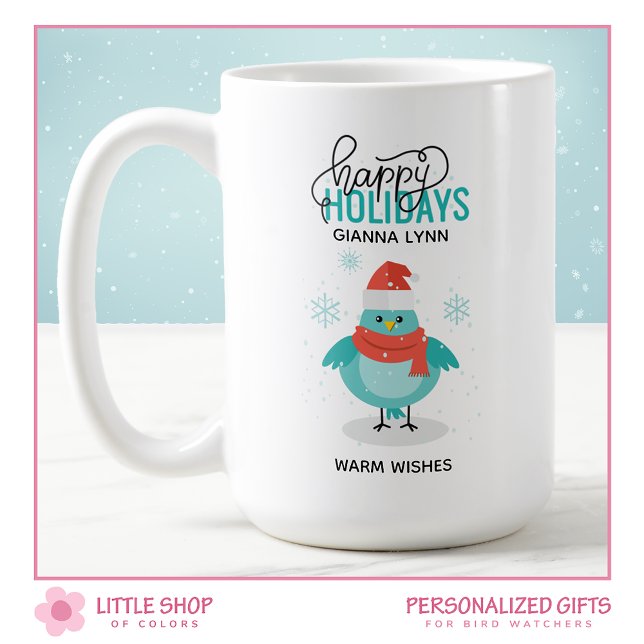 Personalised Winter Blue Bird Christmas Coffee Mug (Creator Uploaded)