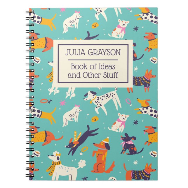 Personalised Winter Dog Pattern Retro Custom Name Notebook (Front)