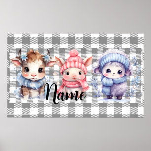 Personalised winter farm animals poster