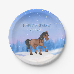 Personalised Winter Horse and Snow Birthday Paper Plate
